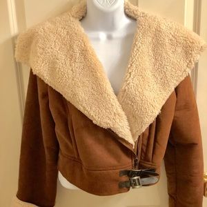 Sherpa & faux suede lapel bomber jacket